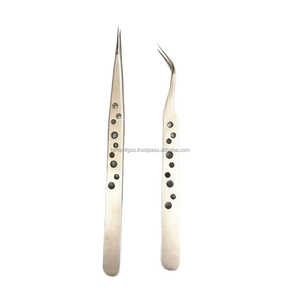 Ensemble de pinces à cils en acier inoxydable de qualité supérieure, 2 pièces, couleur argentée, pointe pointue, couleurs personnalisées, emballage personnalisé - Product Image 2