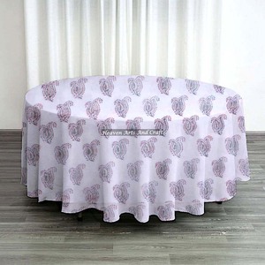Round Hand Block Printed Pure Cotton Tablecloth Indian Farmhouse Wedding Decorative Linen Handmade <b>Table</b> <b>Cover</b> - Product Image 6