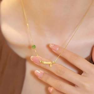Collar de Bambú Chapado en Plata S925 con Nudos Altos, Jade Natural de Hotan, Cadena para Clavícula, Colgante de Moda, Regalo Sencillo - Product Image 1