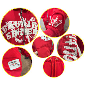 Custom <b>Red</b> Tracksuit Set Graphic Hoodie Jogger Pants Matching Streetwear Casual Two Piece Sportswear Athletic Outfit - Product Image 5