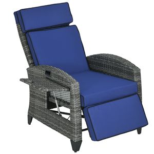 Sedia Reclinabile da Patio con Schienale Regolabile e Vassoio Laterale, Blu Scuro, Sedia Comfort per Esterni - Product Image 1