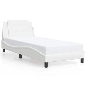Cadre de lit rembourré Zadar blanc 39,4''x74,8'' avec LED sans matelas - Product Image 1
