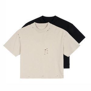 T-shirt vintage délavé et usé à manches courtes pour homme, coupe ample, col rond, gris uni - Product Image 4