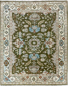 Hand Knotted Wool Oushak Carpet Olive Green Custom Modern Design Luxury Handmade PET Friendly Non-Slip 1 Piece Area <b>Rug</b> Living - Product Image 1