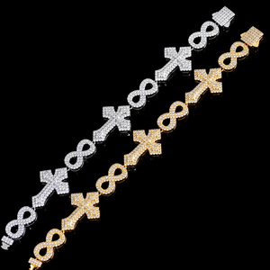 New Latest 18K <b>Solid</b> Gold Plated Sterling <b>Silver</b> Iced Out Infinity and Cross Cuban Chain with Moissanite Trendy Unisex Jewelry - Product Image 1