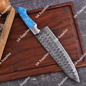 Damascus Steel Chef <b>Knife</b> Turquoise Stone Handle Ambidextrous Design Modern Style Razor <b>Sharp</b> Edge Hand Forged with Gift Box - Product Image 6