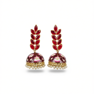 Pendientes Colgantes Jhumka Florales Premium de JeweleMarket, con Cuentas de Aleación de Zinc, Chapados en Oro, con Cristales de Estrás, Estilo Étnico, para Bodas y Ocasiones Especiales - Product Image 2