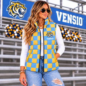 <b>Women</b> Waterproof Quilted Boutique Puffer Winter <b>Zipper</b> Vest Custom Logo Checkerboard Color Block Sleeveless Outer Wear <b>Jacket</b> - Product Image 6