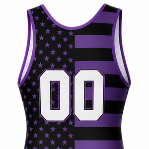 Combinaison de lutte sublimée pour homme, violet et noir, impression numérique, polyester, tenue de lutte, vêtements de sport pour la performance athlétique - Product Image 4