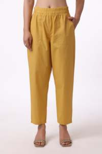 Pantalon droit en coton uni pour femme, taille haute élastique, motif floral, respirant, écologique, style vintage, idéal pour l'été (ODM) - Product Image 6