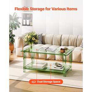 Modern <b>Rectangle</b> Acrylic 2-Tier <b>Coffee</b> <b>Table</b> Green 19.7 X 31.5 X 15.7 Desk for Dining Room Office Restaurant Center <b>Table</b> - Product Image 4