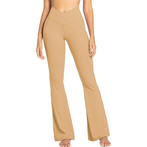 Leggings de yoga personnalisés pour femmes, qualité supérieure, coupe évasée, longueur intégrale, écologiques, couleur unie, taille élastique avec effet ventre plat, en Spandex/Polyester - Product Image 4