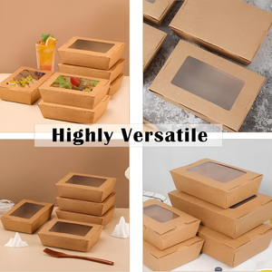 Caja de Embalaje de Alimentos Desechable de Papel Kraft con Ventana Transparente para Ensaladas, Panadería y Comidas, Proveedor Mayorista OEM ODM - Product Image 2