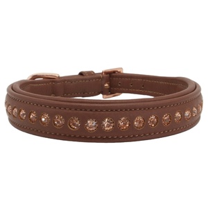 ปลอกคอสุนัขหนังทำด้วยมือสุดหรูดีไซน์คริสตัลบุนวมสีน้ำตาลแบบตะวันตกที่เป็นของแข็ง - Product Image 2