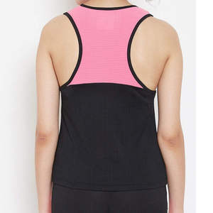 Débardeur pour femme rose et noir à blocs de couleur, col rond, tricoté, respirant, sans manches, longueur standard - Product Image 4