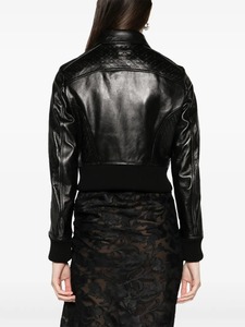 Embossed Croco <b>Leather</b> Bomber Jacket Women's <b>Short</b> Zipper Closure Turn-down Collar Full Sleeve Solid Black - Product Image 5
