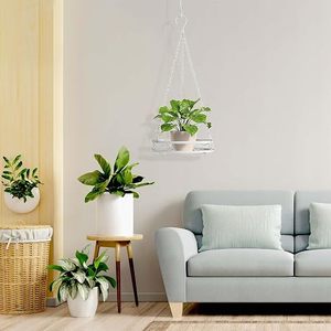 White Metal <b>Hanging</b> Plant <b>Stand</b> With Circular Design For Flower Green Plant Minimalist Style - Product Image 2