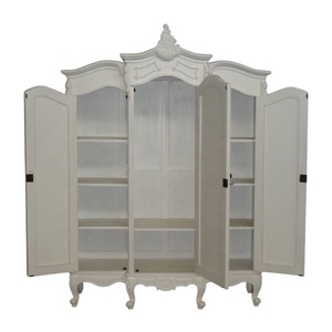 Armoire blanche à deux portes avec miroir Armoire de style français Armoire en bois rococo pour l'intérieur des meubles de chambre à coucher de style européen - Product Image 5