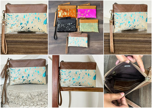 Custom Metallic Turquoise Cowhide Leather <b>Wristlet</b> Clutch Wallet for Women's Western Style Genuine Leather Zipper Hand Pouch Bag - Product Image 2