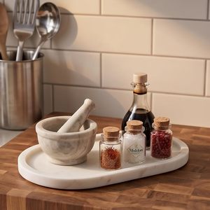 Plateau ovale en marbre blanc naturel pour salle de bain, cuisine, service, décoration de table à manger, organisateur de comptoir domestique - Product Image 2