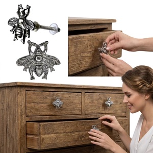 Poignée de meuble en fonte en forme d'abeille, finition argent antique, design moderne, durable, pour tiroirs de salle de bain et armoires - Product Image 2