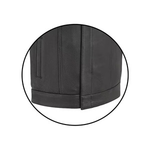 Chaleco de cuero genuino para hombre, estilo motero, con capucha, cremallera frontal, doble bolsillo, ecológico, cortavientos, para motocicleta - Product Image 4