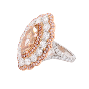 4.86 CT Centered Brown <b>Emerald</b> Cut Moissanite with Side Pink & White Diamonds 925 <b>Silver</b> Prong Setting Anniversary Gift <b>Ring</b> - Product Image 3