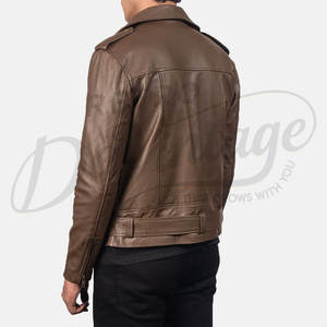 Veste de motard en cuir marron de qualité supérieure pour homme, en véritable peau de mouton, avec fermeture éclair asymétrique et ceinture, style sport et mode - Product Image 2