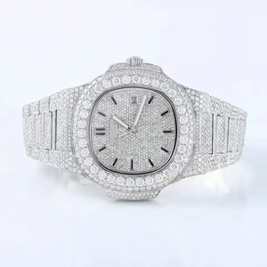 Reloj Clásico con Diamantes Moissanite en Tono Blanco, Totalmente Cubierto de Piedras, Estilo Hip Hop, Movimiento Automático VVS, Acero Inoxidable de Lujo - Product Image 3