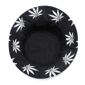 Black Cotton Bucket Hat With White <b>Leaf</b> Pattern Unisex Street Style Spring Summer Casual Wear 56-58CM - Product Image 4
