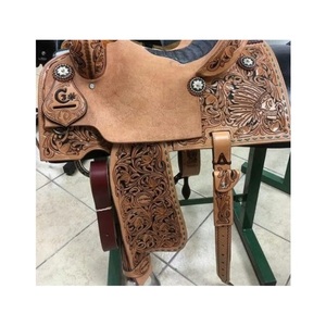 Selle de course western en cuir marron floral, sculptée à la main, avec siège rigide rembourré, équipement de créateur - Product Image 2