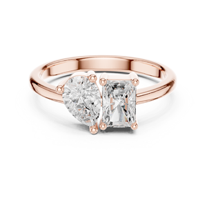 Anillo de Diamante Moissanita con Dos Piedras en Forma de Pera y Corte Radiante - Banda Doble de Plata de Ley con Baño de Oro Rosa para Mujer - Product Image 1
