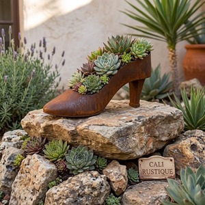 Macetero Metálico Galvanizado con Forma de Tacones Altos, Contenedor Rústico para Jardín, Ideal para Plantas, Hierbas y Decoración Creativa del Hogar, de la India - Product Image 1