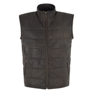 Chaleco acolchado de cuero genuino Napa Buff para hombre, negro, sin mangas, con cuello alto y cremallera, marca privada. - Product Image 5