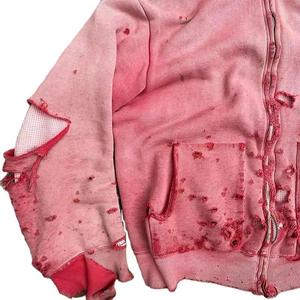 Sweat à capuche personnalisé avec fermeture éclair, broderie effet pierres précieuses et paillettes, délavé soleil, vintage, vieilli, déchiré, effet délavé à l'acide et orné de diamants - Product Image 2