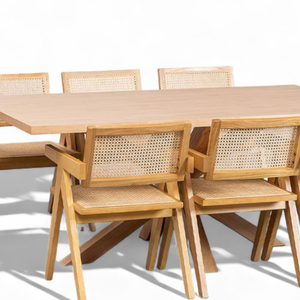 Table à manger rectangulaire de style moderne, 6 chaises, structure en bois de teck, pour ensemble de meubles de restaurant - Product Image 6
