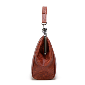 Vintage Genuine Leather Handbag Women <b>Frame</b> Shape Geometric Pattern Lock Closure Removable Strap Daily Use Durable - Product Image 2