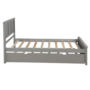 Twin Size Gray <b>Platform</b> <b>Bed</b> with Trundle Up-Holstered <b>Bed</b> <b>Frame</b> - Product Image 5