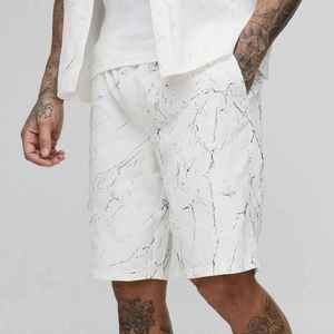 Pantalones Cortos Bermuda Blancos para Hombre con Estampado de Grietas, Bolsillos, Cintura Elástica, Estilo Casual, Tiro Medio, Transpirables, Tipo Boardshorts - Product Image 1