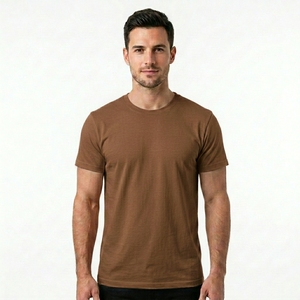 Camiseta de Algodón Marrón para Hombre, Cuello Redondo, Manga Corta, Corte Regular, Estilo Casual, Tejido Jersey, Color Sólido - Product Image 1