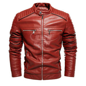 Veste en cuir d'hiver pour homme de haute qualité personnalisée avec col montant et logo frontal, cuir véritable, vente en gros, nouveau design - Product Image 2