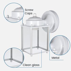 Lampada da Parete Classica Bianca da Esterno da 8 Pollici in Metallo con Lente in Vetro Trasparente Attacco E27 Impermeabile - Product Image 2