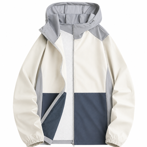 Unisex Hooded Color Block Windproof Jacket Full Zip Loose Fit Polyester Lightweight Casual Outdoor <b>Coat</b> for Spring Autumn - Product Image 5