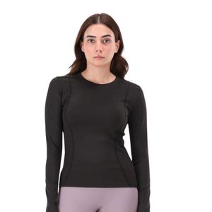 Haut noir à manches longues et col rond pour femme, coupe ajustée, décontracté, basique, pull quotidien, t-shirt extensible, vêtement de mode - Product Image 1