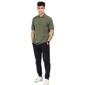 Polo à manches courtes pour homme, vert olive, 100% coton piqué, tricoté, couleur unie, haut décontracté, qualité supérieure - Product Image 4