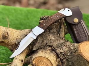 Couteau de poche pliant artisanal avec manche en bois, lame droite en acier inoxydable gravée, EDC, camping, chasse, combat, qualité industrielle OEM - Product Image 3