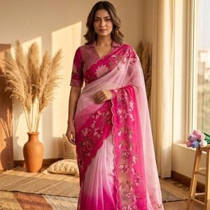Exclusivo Saree de Seda Tebby con Estampado Floral y Diseño de Katdana Hecho a Mano con Blusa sin Coser, Precio al por Mayor por Royal Export - Product Image 3