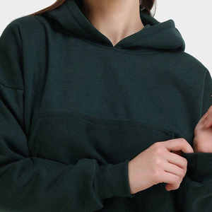 Sweat-shirt à capuche court en molleton imprimé vert foncé pour femme, décontracté, à manches longues, pour l'hiver, avec logo sur le devant - Product Image 6