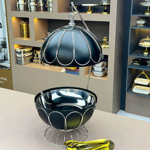 เครื่องอุ่นอาหารบุฟเฟ่ต์พรีเมียมสีทอง พร้อมฐานลายเรขาคณิตหกเหลี่ยมและฝาปิดทรงโค้ง - Product Image 2