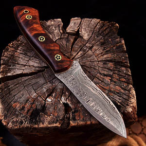 Couteau de chasse à lame fixe en acier Damas de qualité industrielle avec manche en bois OEM pour le camping, la survie et l'utilisation en extérieur - Product Image 6